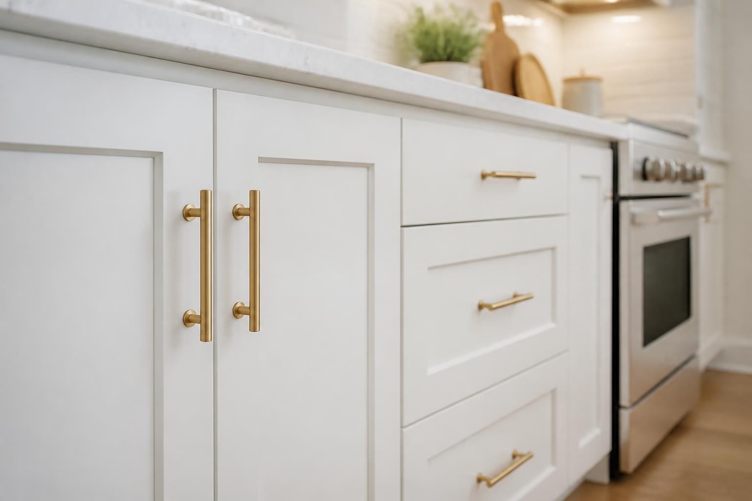 Refinished kitchen cabinets with smooth painted surfaces.