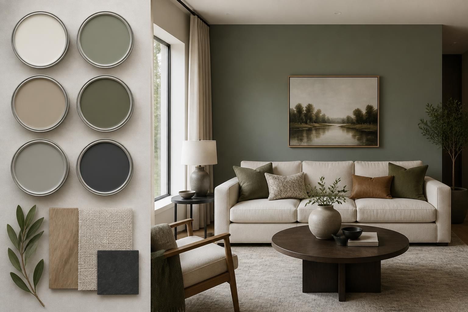 Paint color palette beside a beautifully finished room.