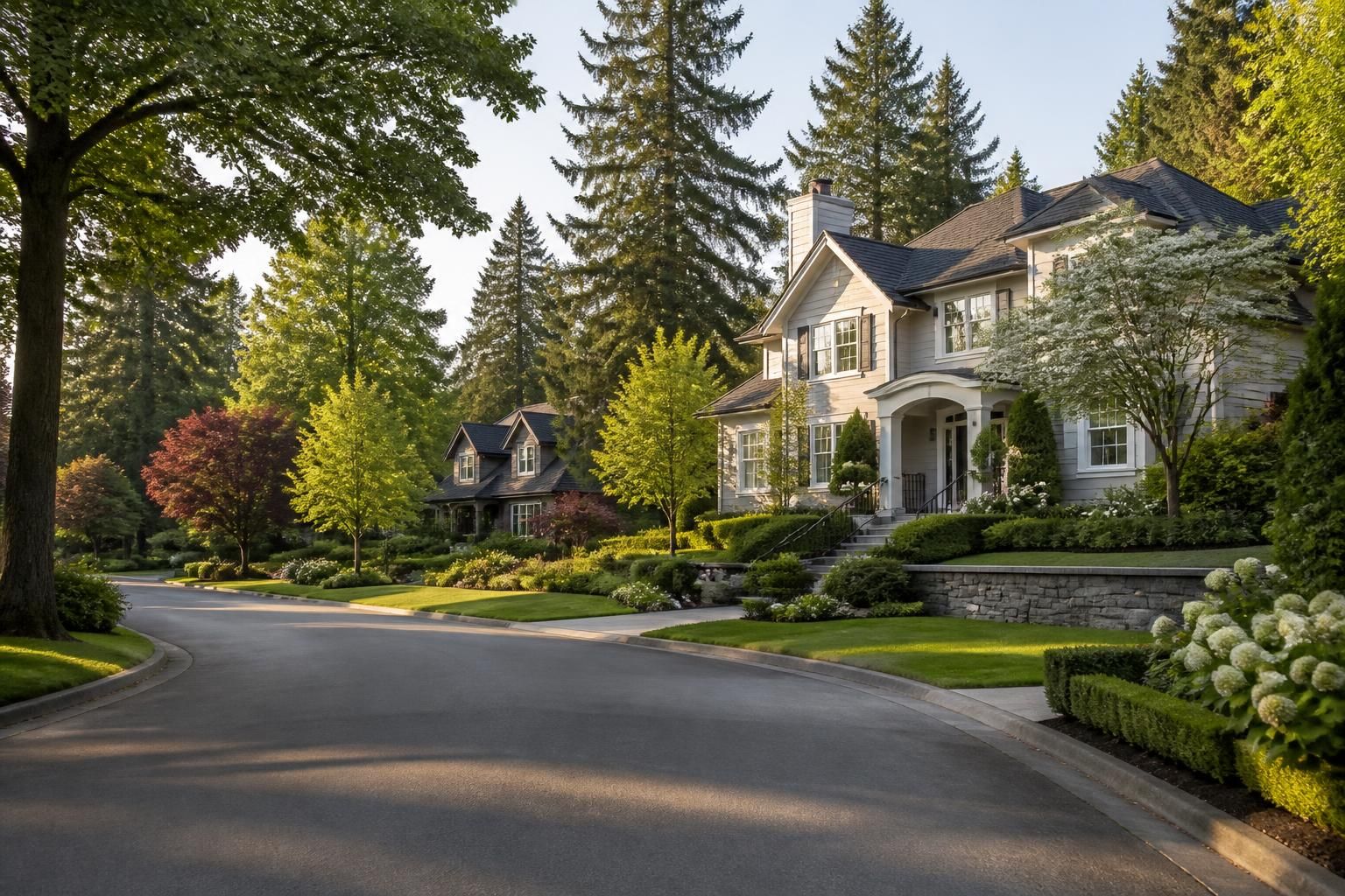 Elegant Lake Oswego neighborhood with mature trees and refined homes.